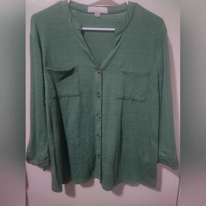 Green Button-Up Blouse